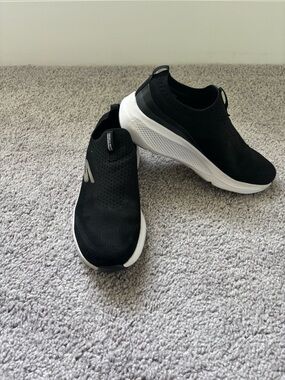 Skechers Black Slip-On Athletic Sneakers with White Sole